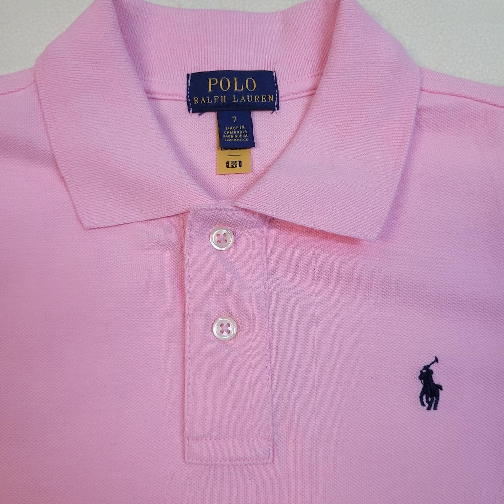 Polo by Ralph Lauren Kids Light Pink Polo Shirt, Size 7 Preppy Resortwear Spring - Picture 4 of 6